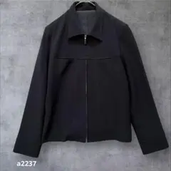 美品！襟付きジャケット ブルゾン　ジャンパー　ジップアップ 日本製　黒　L