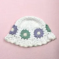 ⚪︎ハンドメイド⚪︎ 立体お花モチーフの3wayキッズ用クロシェハット