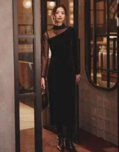 【新品未使用】アニュアンス シアーコンビタイトワンピース BLACK