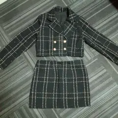 チェック柄 クロップドジャケット スカートセット