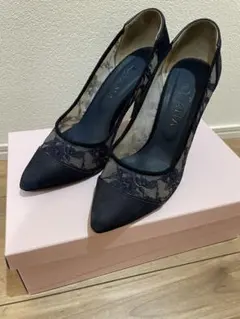 DIANA ネイビー レースパンプス 23.5
