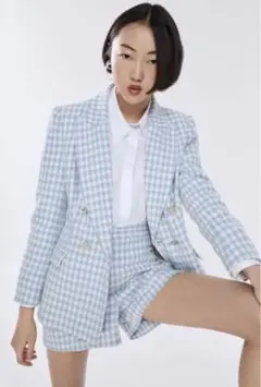 千鳥格子柄ダブルブレスト仕様ブレザー　ジャケット　バミューダパンツ