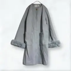 a2963 インデックス コート グレー M ノーカラー 袖ファー アウター