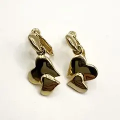 TS刻印　ヴィンテージ ダブルハート　イヤリング　ゴールドカラー　アクセサリー