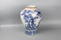 明治時 有田焼 江上製 染付金彩 山水楼閣文壷 高さ35㎝ 花器 FG5-30 明治時 有田焼 江上製 染付金彩 山水楼閣文壷 高さ35㎝ 花器 FG5-30