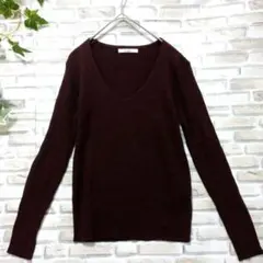 カラー　color　ニット　長袖　Ⅴネック　Ⅿ　ブラウン　冬　レディース