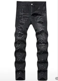 ダメージ加工 ブラックデニム スリムフィット