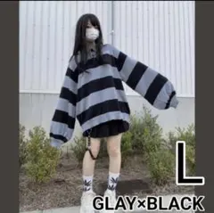 【美品】GIBOUS BORDER KNITPOLO GRAY×BLACK L