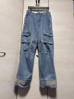 Ｘ-LARGE✴︎デニムライトブルー カーゴパンツ 調整可能ベルト付32カジュアル