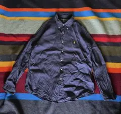 リネン100% ラルフローレン　古着　ロゴ刺繍　アメカジ　紺