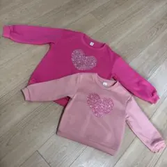 おそろい　ハート　ピンク　トップス　裏起毛　120 90