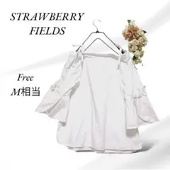a974.ストロベリーフィールズ/夏物トップス【F】M相当/白/lovely袖のサムネイル