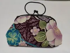 和柄 がま口ポーチ 桜 梅 菊 花柄 持ち手付き レトロモダン