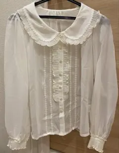 値下★レストローズ★長袖シフォンブラウス★丸襟フロント中央フリル＆お花刺繍付★Mのサムネイル