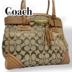 【使用感極少】COACHコーチ　トートバッグ　キャンバス　ベージュ　シグネチャー