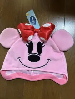 ミニーマウス フリース帽子 赤いリボン付き