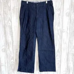 リー ストレートパンツ 無地 紺 綿 カジュアル ストレッチ 美脚 キレイめ