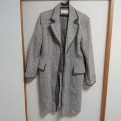 訳あり ツイードロングコート サイズ9 グレー系