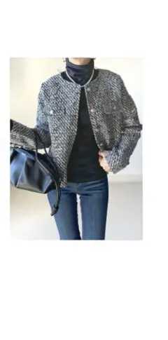 ノーカラーツイードジャケット 黒白