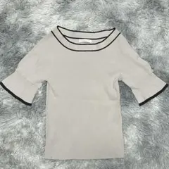 プロポーションボディドレッシング リブニット 金ボタン フレア袖 ベージュ