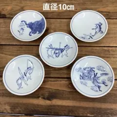 豆皿5点　新品未使用品　美濃焼　猫獣戯画　可愛い　お醤油皿　お漬物皿　珍味皿のサムネイル