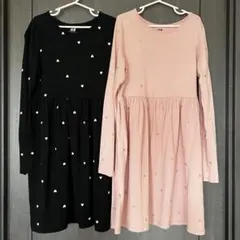 【2セット】H&M ワンピース（長袖） チュニック ピンク ブラック 140