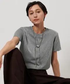 ユナイテッドアローズ ラメ入り クルーネック 半袖 Tシャツ グレーのサムネイル