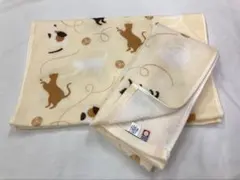 今治タオル フェイスタオル 2枚セット 猫柄 ベージュ 綿100% 日本製のサムネイル