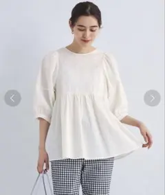 試着のみ未使用 グリーンレーベル ナローぺプラム 七分袖ブラウス 