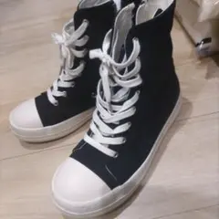 リックオウエンス風ブラックキャンバスハイカットスニーカー