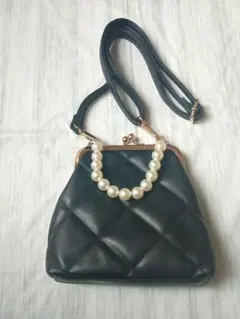 ✿がま口 ショルダーバッグ キルティングデザイン パール付✿