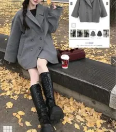 GRL フェイクウールチェスターコート kz570 グレー