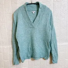 Vネック コットンブレンド ニット セーター ブルー Sサイズ カジュアル