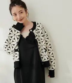 natural couture モールヤーン お花ジャガードカーディガン