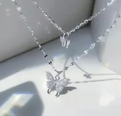 即日発送❀シルバー バタフライ 2連ネックレス 韓国❀ 匿名配送可