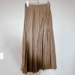 オリーブデオリーブ【M】 フェイクレザーロングプリーツスカート/ウエストゴム