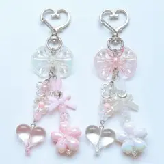 ビーズキーホルダー コレクトブック 白 ピンク リボン ハート 桜 2点
