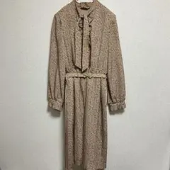 ボウタイワンピース ロング 花柄 総柄 リボン ベルト付 ピンクベージュ 13