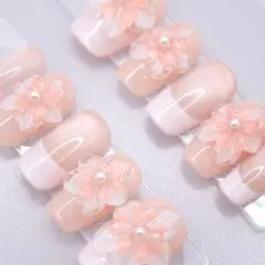 979ネイルチップSサイズ 韓国 大人可愛い フレンチ 立体フラワー　マグネット