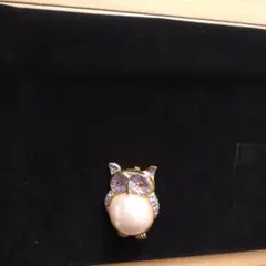 【美品】フクロウ ブローチ パール ゴールド