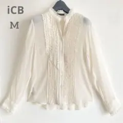 美品 iCB アイシービー フリルブラウス ピンタック シアー 白 日本製 9号のサムネイル