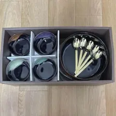 【未使用品】深皿、小鉢、スプーン ブラック×差し色 和食器　各5個セット
