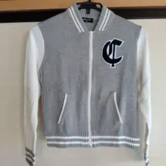 コムサイズム　 グレーとホワイトのニットジップアップパーカー　150Aサイズ
