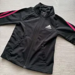 adidas 110㎝ ブラック ピンク　ジャージ 3本ライン