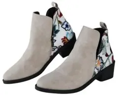 23cm位 新品 スウェード調と花柄のコンビ アンクル丈/ 簡易包装 Мサイズ