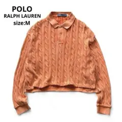 現行 ポロラルフローレン コットンケーブルニット ポロシャツ オレンジ