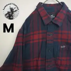 US古着 HOLLISTER フランネルシャツ M レッド 刺繍