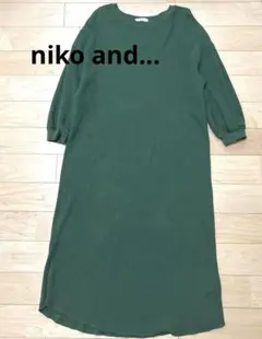ニコアンド　サーマルパフ袖ワンピース　グリーン　L ワッフル
