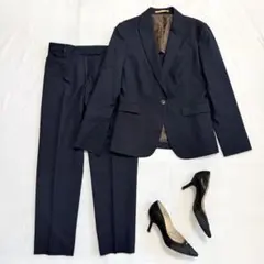 美品　洗える　オリヒカ　スーツ　セットアップ　ネイビー　チェック　千鳥格子　M