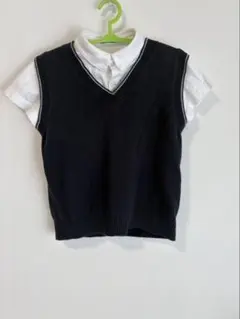 familiar ネイビー Vネックベストとシャツ 100cm お受験